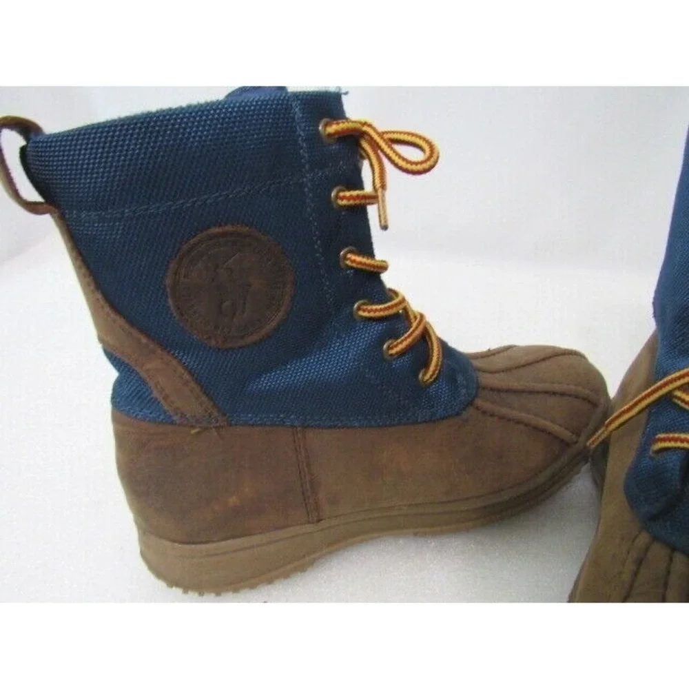 Ralph Lauren Polo Youth Sz 4 Synthetic‎ Leather Boots Blue/Brown Lace Logo